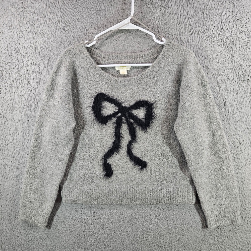 Maeve Anthropologie Grey‎ Shimmer Knit Bow Sweater Womens XS Metallic Wool Blend